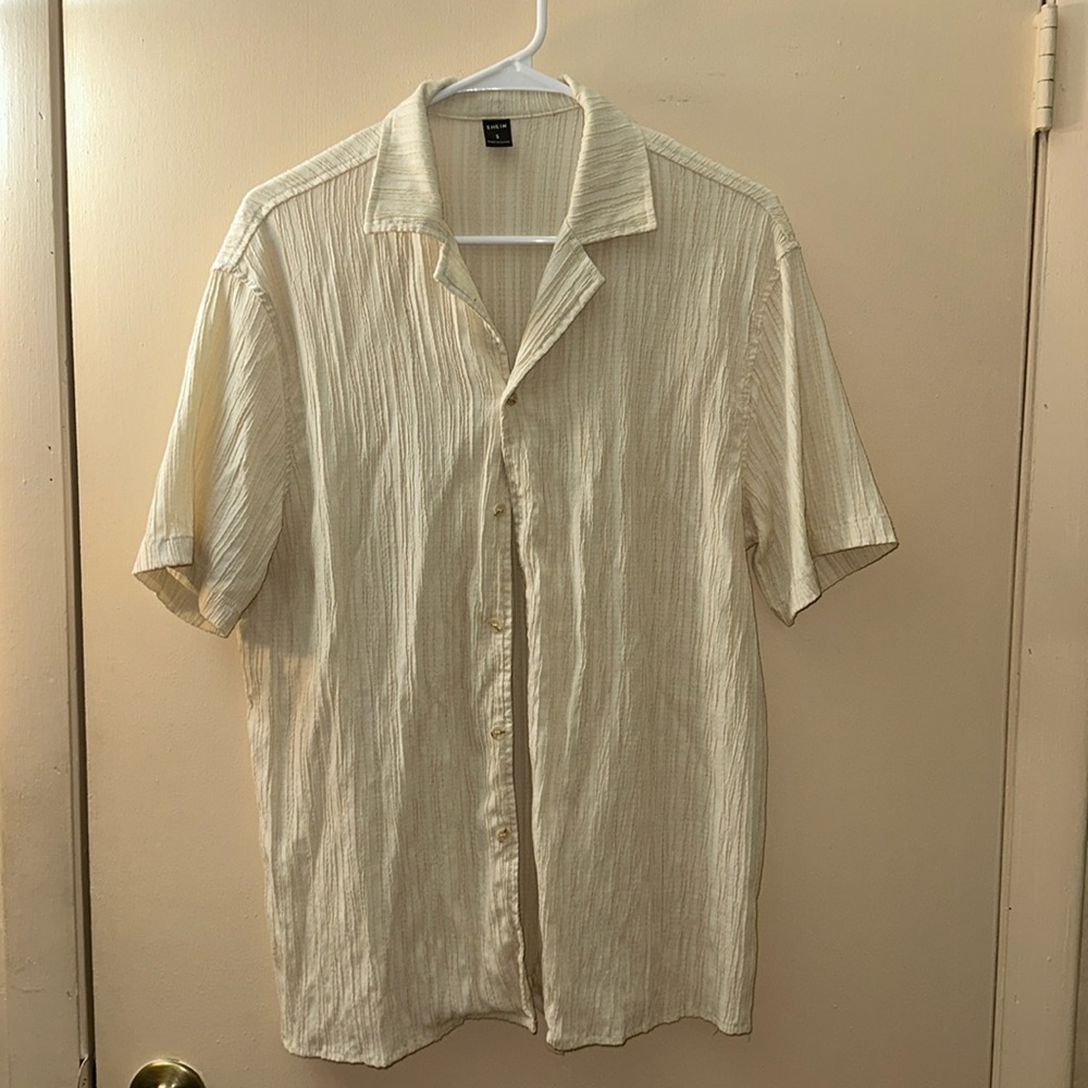 Cream textured button down shirt